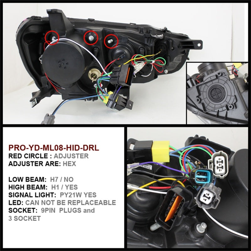 Spyder Mitsubishi Lancer/EVO-10 08-14 Projector Xenon/HID- LED Halo DRL Blk PRO-YD-ML08-HID-DRL-BK