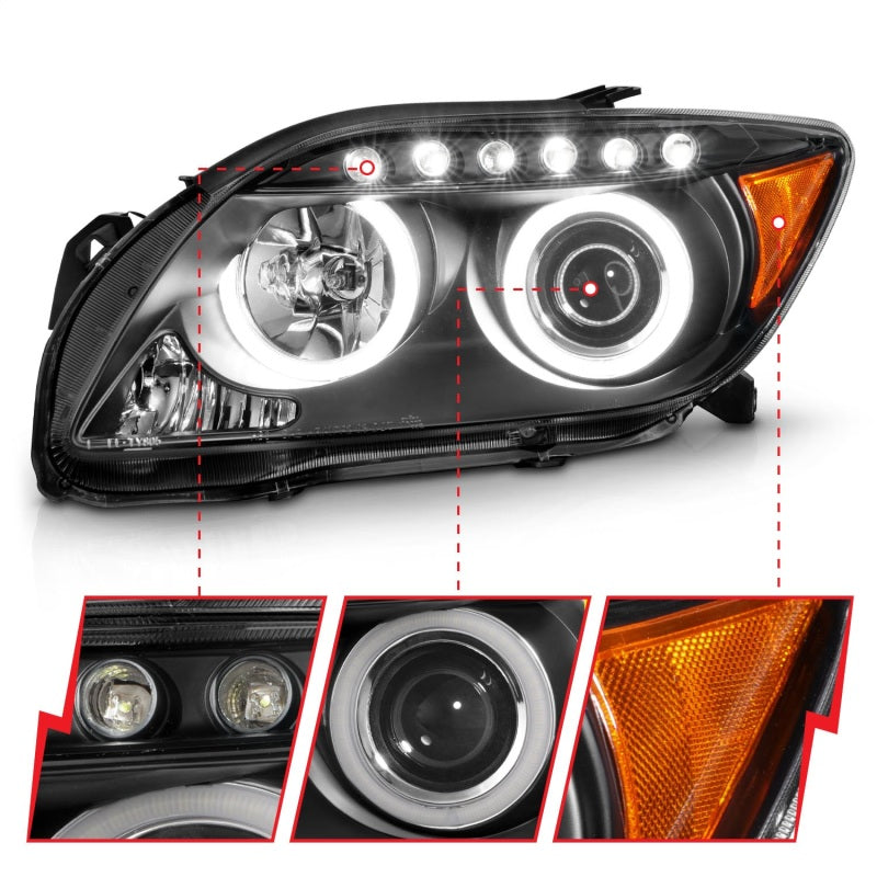 ANZO 2005-2010 Scion Tc Projector Headlights w/ Halo Black (CCFL)