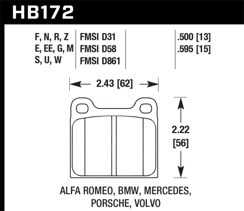 Hawk Alfa Romeo / Audi / Opel / Porsche / Saab / VW Blue 9012 Front Race Brake Pads