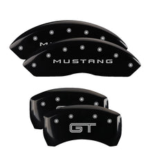 Load image into Gallery viewer, MGP 4 Caliper Covers Engraved Front Mustang Engraved Rear GT Black finish silver ch