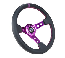 Load image into Gallery viewer, NRG Reinforced Steering Wheel (350mm / 3in. Deep) Black Leather w/Purple Center &amp; Purple Stitching