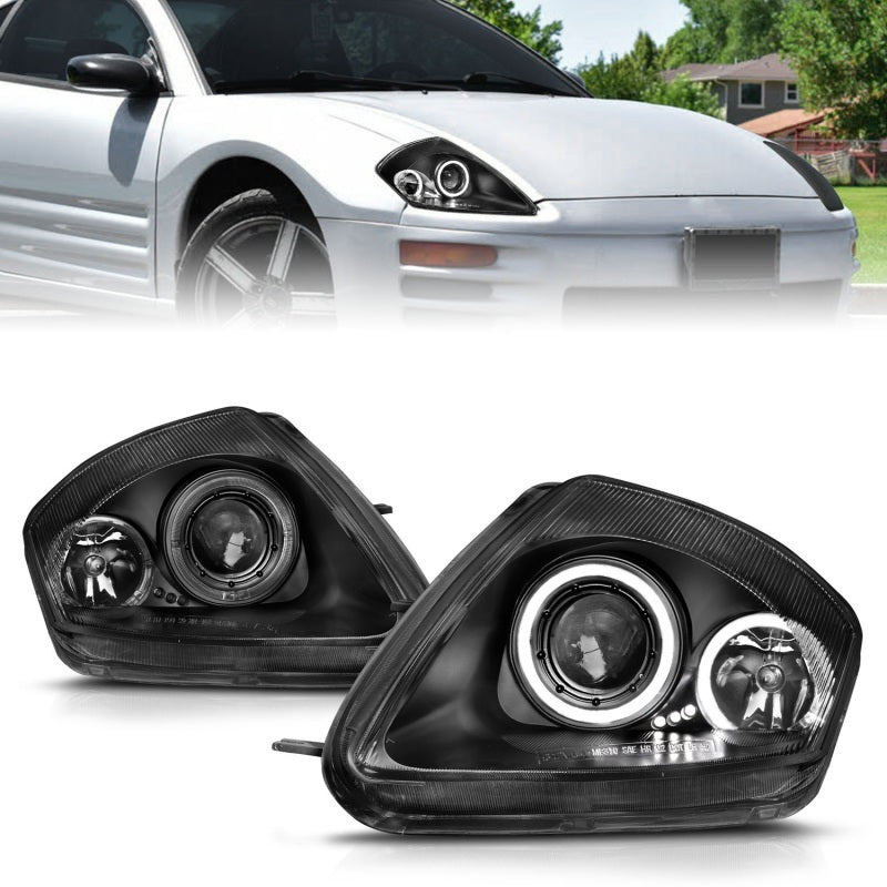 ANZO 2000-2005 Mitsubishi Eclipse Projector Headlights w/ Halo Black