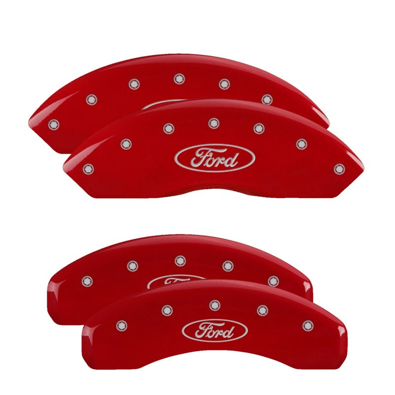 MGP 4 Caliper Covers Engraved Front & Rear Oval logo/Ford Red finish silver ch