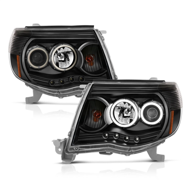 ANZO 2005-2011 Toyota Tacoma Projector Headlights w/ Halo Black