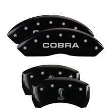 Load image into Gallery viewer, MGP 4 Caliper Covers Engraved Front Cobra Engraved Rear Snake Black finish silver ch