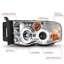 Load image into Gallery viewer, ANZO 2002-2005 Dodge Ram 1500 Projector Headlights w/ Halo Chrome Clear Amber