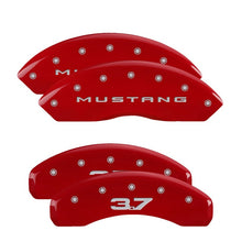 Load image into Gallery viewer, MGP 4 Caliper Covers Engraved Front 2015/Mustang Engraved Rear 2015/37 Red finish silver ch