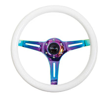 Load image into Gallery viewer, NRG Classic Wood Grain Steering Wheel (350mm) Glow-N-The-Dark Green Grip w/Neochrome 3-Spoke Center