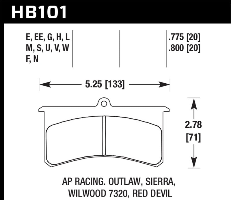 Hawk DTC-50 Wilwood SL/AP Racing/Outlaw 20mm Race Brake Pads